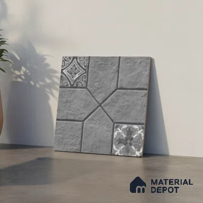 Stone Floor Tile TL 07589 Turin Nero 16 x 16 inch Texture Finish Vitrified Tile - 12 mm | Suitable for Parking, Outdoor & Bathroom | Pattern Alignment May Vary | 2-3 mm Spacer is Mandatory (Sample)