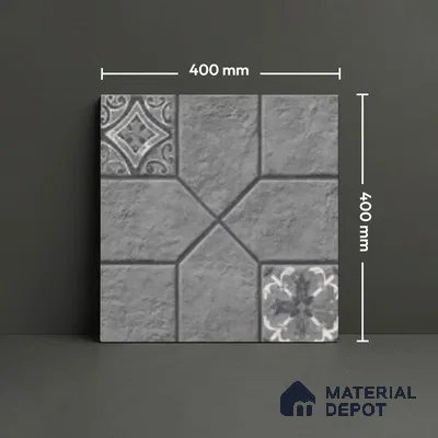 Stone Floor Tile TL 07589 Turin Nero 16 x 16 inch Texture Finish Vitrified Tile - 12 mm | Suitable for Parking, Outdoor & Bathroom | Pattern Alignment May Vary | 2-3 mm Spacer is Mandatory (Sample)