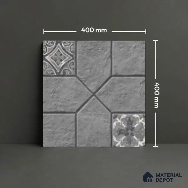Stone Floor Tile TL 07589 Turin Nero 16 x 16 inch Texture Finish Vitrified Tile - 12 mm | Suitable for Parking, Outdoor & Bathroom | Pattern Alignment May Vary | 2-3 mm Spacer is Mandatory (Sample)
