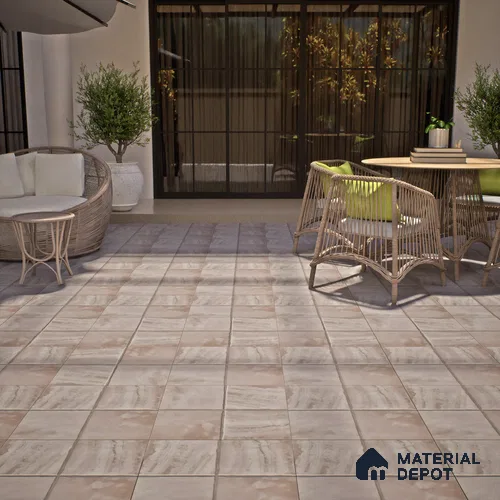 Stone Floor Tile TL 07603 B Colombina Taupe 16 x 16 inch Texture Finish Vitrified Tile - 12 mm | Suitable for Parking, Outdoor & Bathroom | Pattern Alignment May Vary | 2-3 mm Spacer is Mandatory