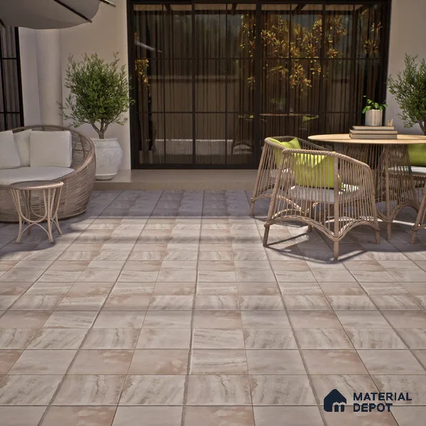 Stone Floor Tile TL 07603 B Colombina Taupe 16 x 16 inch Texture Finish Vitrified Tile - 12 mm | Suitable for Parking, Outdoor & Bathroom | Pattern Alignment May Vary | 2-3 mm Spacer is Mandatory
