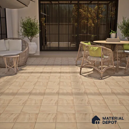 Stone Floor Tile TL 07603 C Colombina Crema 16 x 16 inch Texture Finish Vitrified Tile - 12 mm | Suitable for Parking, Outdoor & Bathroom | Pattern Alignment May Vary | 2-3 mm Spacer is Mandatory