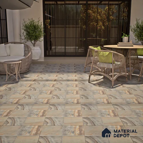 Stone Floor Tile TL 07603 Colombina Natural 16 x 16 inch Texture Finish Vitrified Tile - 12 mm | Suitable for Parking, Outdoor & Bathroom | Pattern Alignment May Vary | 2-3 mm Spacer is Mandatory