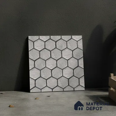 Hexagonal Floor Tile TL 07588 Hexa Gris 16 x 16 inch Texture Finish Vitrified Tile - 12 mm | Suitable for Parking, Outdoor & Bathroom | Pattern Alignment May Vary | 2-3 mm Spacer is Mandatory