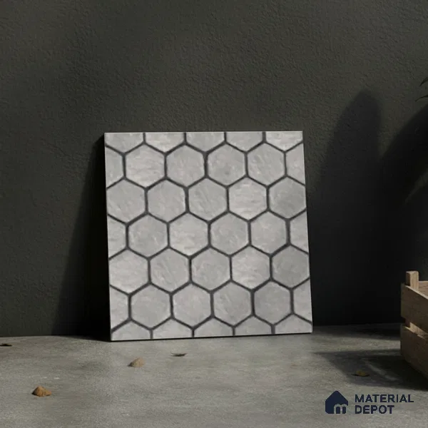 Hexagonal Floor Tile TL 07588 Hexa Gris 16 x 16 inch Texture Finish Vitrified Tile - 12 mm | Suitable for Parking, Outdoor & Bathroom | Pattern Alignment May Vary | 2-3 mm Spacer is Mandatory