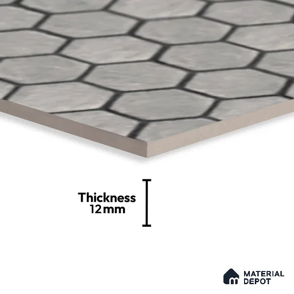 Hexagonal Floor Tile TL 07588 Hexa Gris 16 x 16 inch Texture Finish Vitrified Tile - 12 mm | Suitable for Parking, Outdoor & Bathroom | Pattern Alignment May Vary | 2-3 mm Spacer is Mandatory