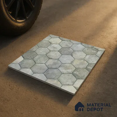 Hexagonal Floor Tile TL 07587 B Ergo Green 16 x 16 inch Texture Finish Vitrified Tile - 12 mm | Suitable for Parking, Outdoor & Bathroom | Pattern Alignment May Vary | 2-3 mm Spacer is Mandatory