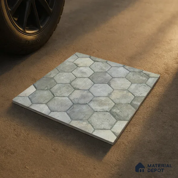 Hexagonal Floor Tile TL 07587 B Ergo Green 16 x 16 inch Texture Finish Vitrified Tile - 12 mm | Suitable for Parking, Outdoor & Bathroom | Pattern Alignment May Vary | 2-3 mm Spacer is Mandatory