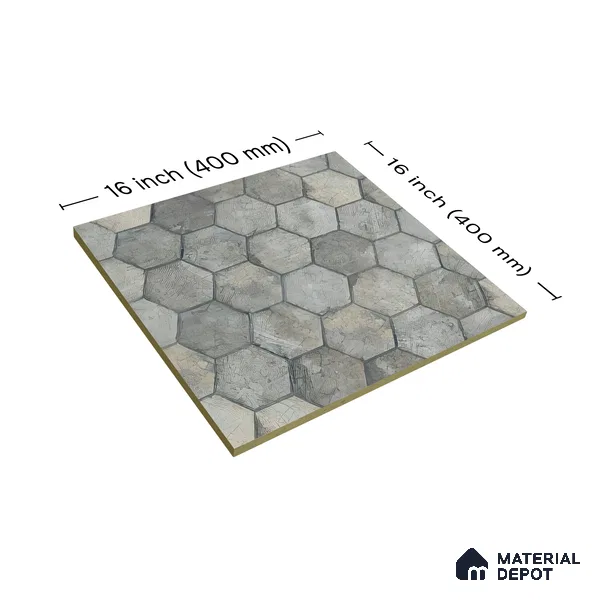Hexagonal Floor Tile TL 07587 B Ergo Green 16 x 16 inch Texture Finish Vitrified Tile - 12 mm | Suitable for Parking, Outdoor & Bathroom | Pattern Alignment May Vary | 2-3 mm Spacer is Mandatory