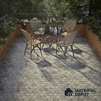 Hexagonal Floor Tile TL 07587 B Ergo Green 16 x 16 inch Texture Finish Vitrified Tile - 12 mm | Suitable for Parking, Outdoor & Bathroom | Pattern Alignment May Vary | 2-3 mm Spacer is Mandatory