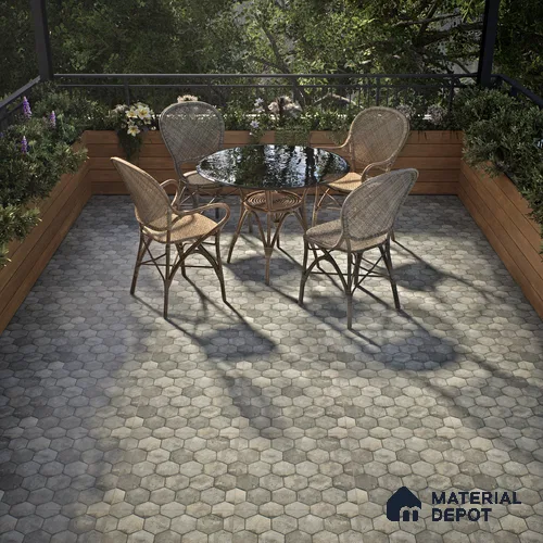 Hexagonal Floor Tile TL 07587 B Ergo Green 16 x 16 inch Texture Finish Vitrified Tile - 12 mm | Suitable for Parking, Outdoor & Bathroom | Pattern Alignment May Vary | 2-3 mm Spacer is Mandatory