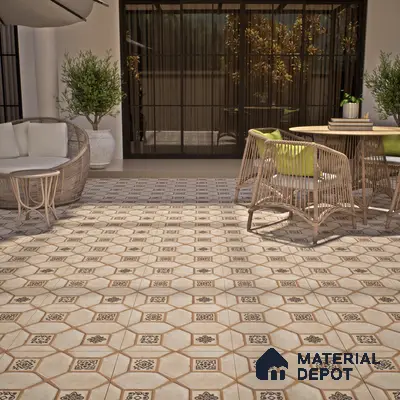 Moroccan Floor Tile TL 07591 B Retro Jasper 16 x 16 inch Texture Finish Vitrified Tile - 12 mm | Suitable for Parking, Outdoor & Bathroom | Pattern Alignment May Vary | 2-3 mm Spacer is Mandatory