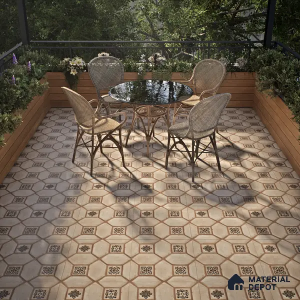 Moroccan Floor Tile TL 07591 B Retro Jasper 16 x 16 inch Texture Finish Vitrified Tile - 12 mm | Suitable for Parking, Outdoor & Bathroom | Pattern Alignment May Vary | 2-3 mm Spacer is Mandatory