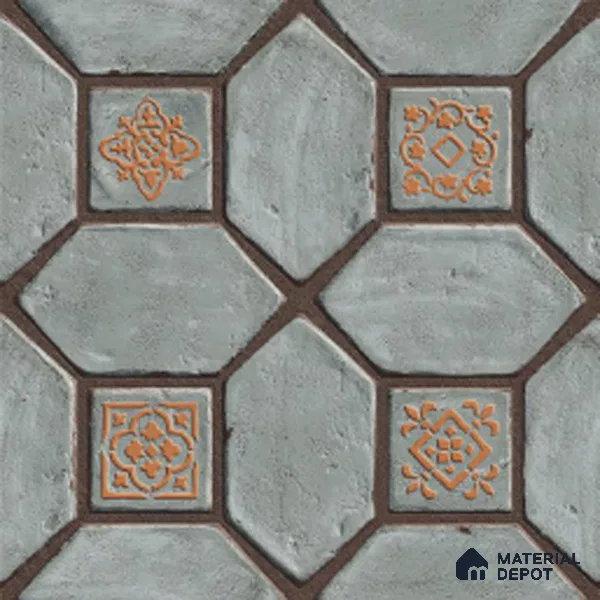 Moroccan Floor Tile TL 07591 Retro Emarald 16 x 16 inch Texture Finish Vitrified Tile - 12 mm | Suitable for Parking, Outdoor & Bathroom | Pattern Alignment May Vary | 2-3 mm Spacer is Mandatory (Sample)
