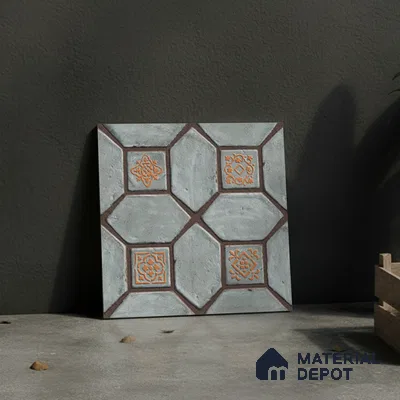 Moroccan Floor Tile TL 07591 Retro Emarald 16 x 16 inch Texture Finish Vitrified Tile - 12 mm | Suitable for Parking, Outdoor & Bathroom | Pattern Alignment May Vary | 2-3 mm Spacer is Mandatory (Sample)