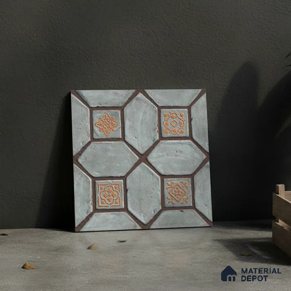 Moroccan Floor Tile TL 07591 Retro Emarald 16 x 16 inch Texture Finish Vitrified Tile - 12 mm | Suitable for Parking, Outdoor & Bathroom | Pattern Alignment May Vary | 2-3 mm Spacer is Mandatory (Sample)