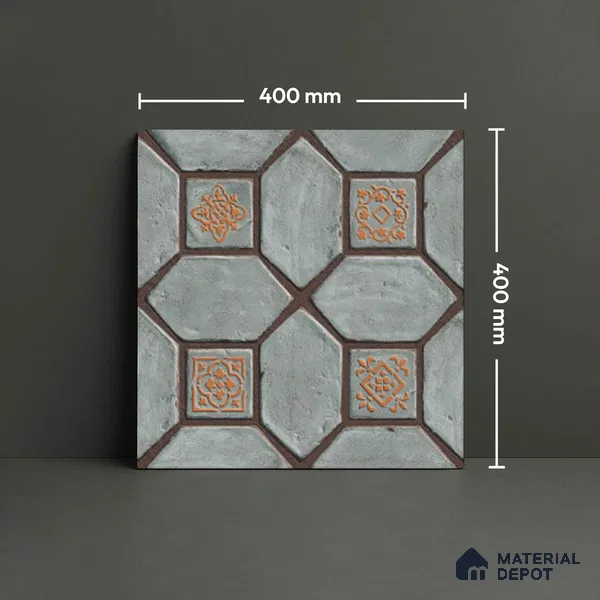 Moroccan Floor Tile TL 07591 Retro Emarald 16 x 16 inch Texture Finish Vitrified Tile - 12 mm | Suitable for Parking, Outdoor & Bathroom | Pattern Alignment May Vary | 2-3 mm Spacer is Mandatory (Sample)