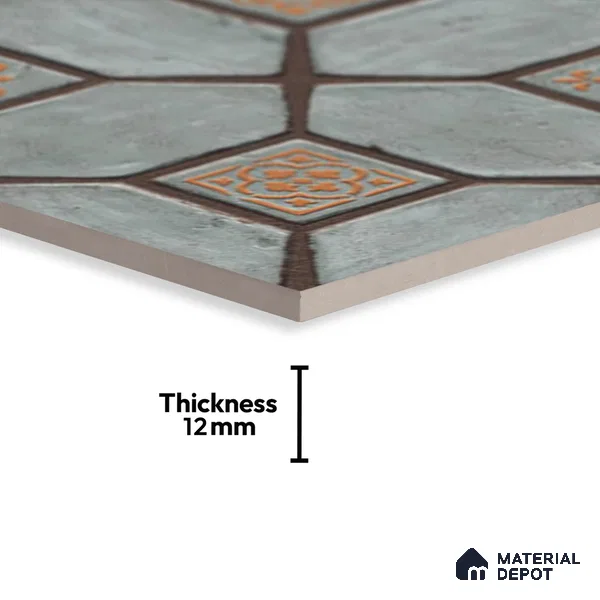 Moroccan Floor Tile TL 07591 Retro Emarald 16 x 16 inch Texture Finish Vitrified Tile - 12 mm | Suitable for Parking, Outdoor & Bathroom | Pattern Alignment May Vary | 2-3 mm Spacer is Mandatory (Sample)