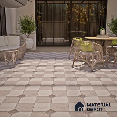 Stone Floor Tile TL 07590 B Soho Almond 16 x 16 inch Texture Finish Vitrified Tile - 12 mm | Suitable for Parking, Outdoor & Bathroom | Pattern Alignment May Vary | 2-3 mm Spacer is Mandatory
