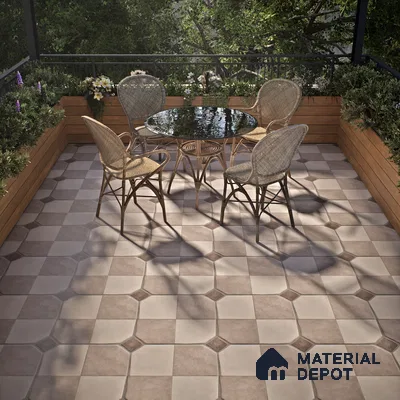 Stone Floor Tile TL 07590 B Soho Almond 16 x 16 inch Texture Finish Vitrified Tile - 12 mm | Suitable for Parking, Outdoor & Bathroom | Pattern Alignment May Vary | 2-3 mm Spacer is Mandatory