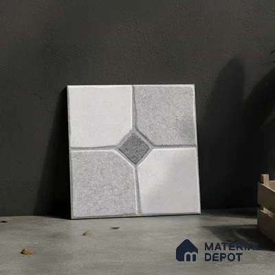 Stone Floor Tile TL 07590 Soho Grey 16 x 16 inch Texture Finish Vitrified Tile - 12 mm | Suitable for Parking, Outdoor & Bathroom | Pattern Alignment May Vary | 2-3 mm Spacer is Mandatory