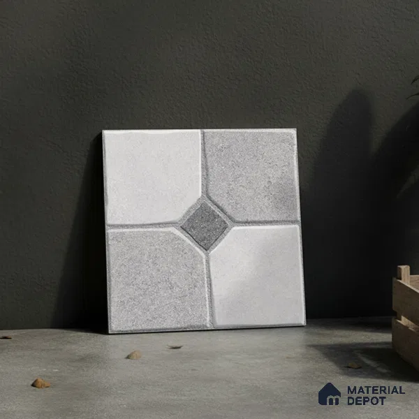 Stone Floor Tile TL 07590 Soho Grey 16 x 16 inch Texture Finish Vitrified Tile - 12 mm | Suitable for Parking, Outdoor & Bathroom | Pattern Alignment May Vary | 2-3 mm Spacer is Mandatory