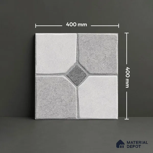 Stone Floor Tile TL 07590 Soho Grey 16 x 16 inch Texture Finish Vitrified Tile - 12 mm | Suitable for Parking, Outdoor & Bathroom | Pattern Alignment May Vary | 2-3 mm Spacer is Mandatory