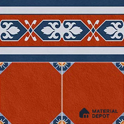 Moroccan Athangudi Carpet Floor Tile TL 10448 B Border 1 ft x 1 ft - Ceramic Matte Finish -10 mm | Suitable for Living Room, Kitchen, Dining Area | Please Expect a Slight Variation of Pattern