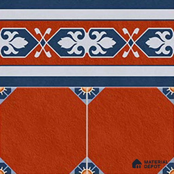 Moroccan Athangudi Carpet Floor Tile TL 10448 B Border 1 ft x 1 ft - Ceramic Matte Finish -10 mm | Suitable for Living Room, Kitchen, Dining Area | Please Expect a Slight Variation of Pattern