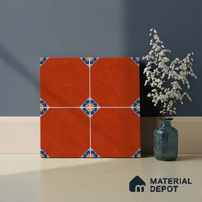 Moroccan Athangudi Carpet Floor & Wall Tile TL 10448 C Center 1 ft x 1 ft - Ceramic Matte Finish -10 mm | Suitable for Living Room, Kitchen, Bathroom | Please Expect a Slight Variation of Pattern