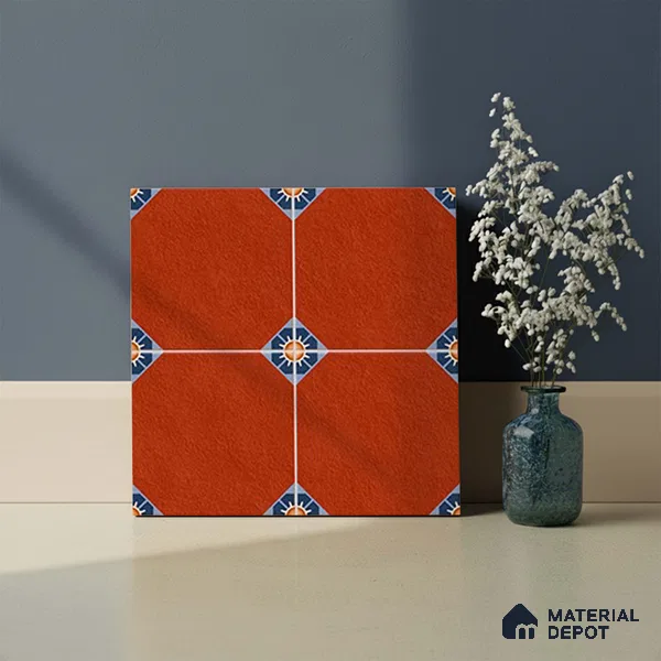 Moroccan Athangudi Carpet Floor & Wall Tile TL 10448 C Center 1 ft x 1 ft - Ceramic Matte Finish -10 mm | Suitable for Living Room, Kitchen, Bathroom | Please Expect a Slight Variation of Pattern