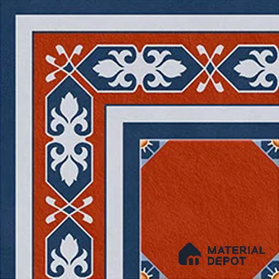 Moroccan Athangudi Carpet Floor Tile TL 10448 Corner 1 ft x 1 ft - Ceramic Matte Finish -10 mm | Suitable for Living Room, Kitchen, Dining Area | Please Expect a Slight Variation of Pattern