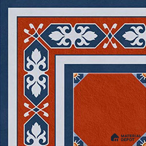 Moroccan Athangudi Carpet Floor Tile TL 10448 Corner 1 ft x 1 ft - Ceramic Matte Finish -10 mm | Suitable for Living Room, Kitchen, Dining Area | Please Expect a Slight Variation of Pattern