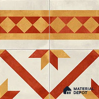 Moroccan Athangudi Carpet Floor Tile TL 10454 B Border 1 ft x 1 ft - Ceramic Matte Finish -10 mm | Suitable for Living Room, Kitchen, Dining Area | Please Expect a Slight Variation of Pattern