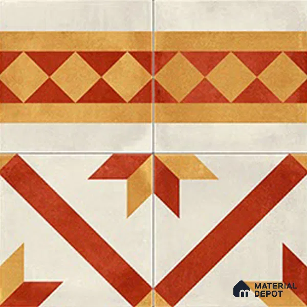 Moroccan Athangudi Carpet Floor Tile TL 10454 B Border 1 ft x 1 ft - Ceramic Matte Finish -10 mm | Suitable for Living Room, Kitchen, Dining Area | Please Expect a Slight Variation of Pattern