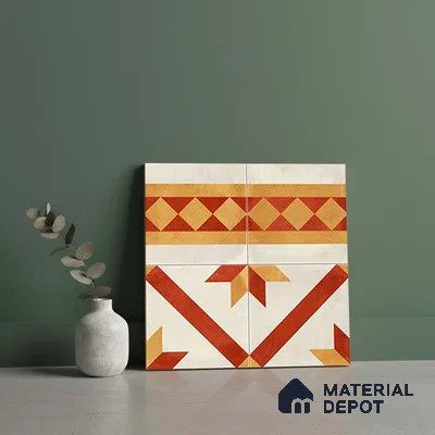 Moroccan Athangudi Carpet Floor Tile TL 10454 B Border 1 ft x 1 ft - Ceramic Matte Finish -10 mm | Suitable for Living Room, Kitchen, Dining Area | Please Expect a Slight Variation of Pattern