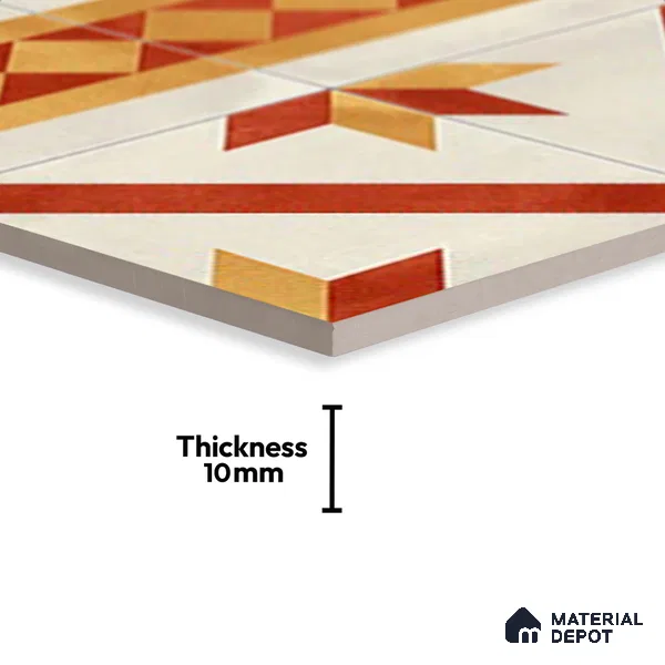 Moroccan Athangudi Carpet Floor Tile TL 10454 B Border 1 ft x 1 ft - Ceramic Matte Finish -10 mm | Suitable for Living Room, Kitchen, Dining Area | Please Expect a Slight Variation of Pattern