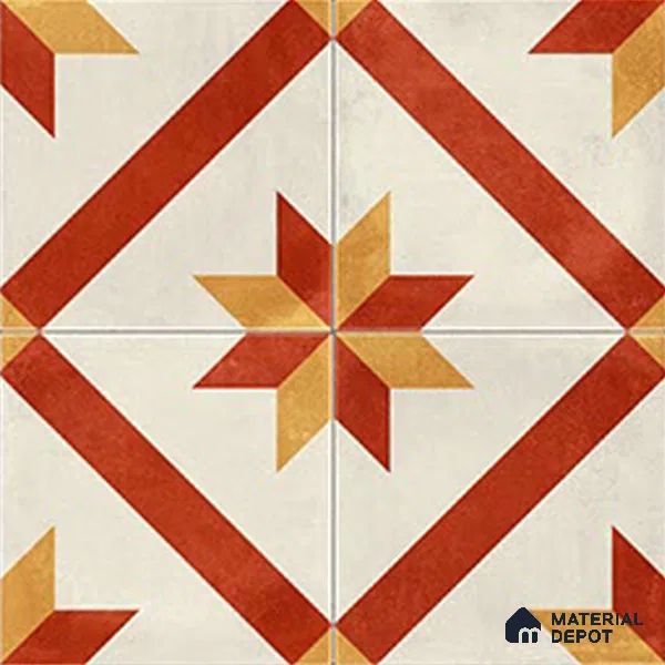 Moroccan Athangudi Carpet Floor & Wall Tile TL 10454 C Center 1 ft x 1 ft - Ceramic Matte Finish -10 mm | Suitable for Living Room, Kitchen, Bathroom | Please Expect a Slight Variation of Pattern