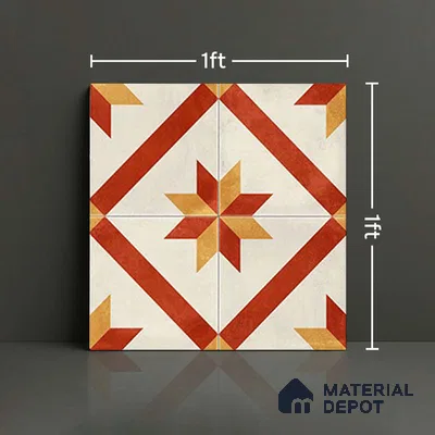 Moroccan Athangudi Carpet Floor & Wall Tile TL 10454 C Center 1 ft x 1 ft - Ceramic Matte Finish -10 mm | Suitable for Living Room, Kitchen, Bathroom | Please Expect a Slight Variation of Pattern