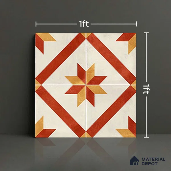 Moroccan Athangudi Carpet Floor & Wall Tile TL 10454 C Center 1 ft x 1 ft - Ceramic Matte Finish -10 mm | Suitable for Living Room, Kitchen, Bathroom | Please Expect a Slight Variation of Pattern