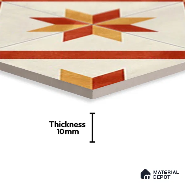 Moroccan Athangudi Carpet Floor & Wall Tile TL 10454 C Center 1 ft x 1 ft - Ceramic Matte Finish -10 mm | Suitable for Living Room, Kitchen, Bathroom | Please Expect a Slight Variation of Pattern