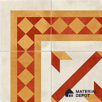 Moroccan Athangudi Carpet Floor Tile TL 10454 Corner 1 ft x 1 ft - Ceramic Matte Finish -10 mm | Suitable for Living Room, Kitchen, Dining Area | Please Expect a Slight Variation of Pattern