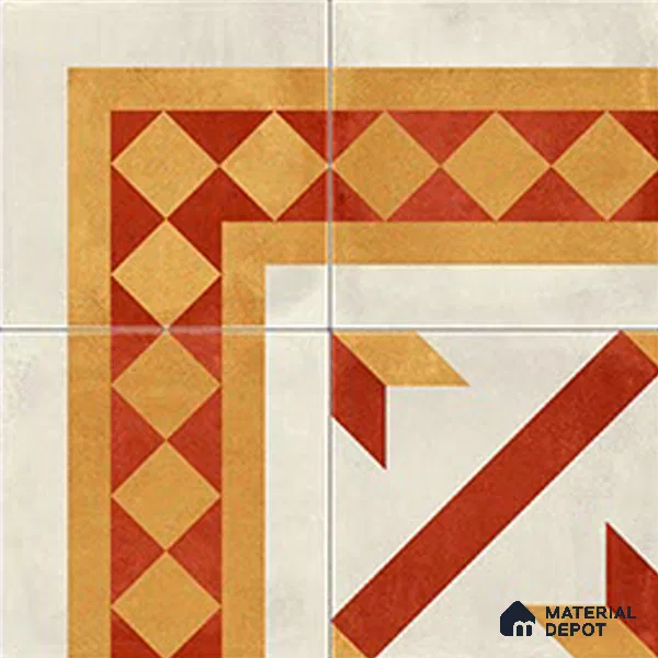 Moroccan Athangudi Carpet Floor Tile TL 10454 Corner 1 ft x 1 ft - Ceramic Matte Finish -10 mm | Suitable for Living Room, Kitchen, Dining Area | Please Expect a Slight Variation of Pattern