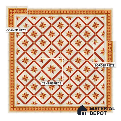 Moroccan Athangudi Carpet Floor Tile TL 10454 Corner 1 ft x 1 ft - Ceramic Matte Finish -10 mm | Suitable for Living Room, Kitchen, Dining Area | Please Expect a Slight Variation of Pattern