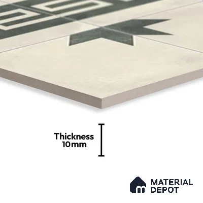 Moroccan Athangudi Carpet Floor Tile TL 10455 B Border 1 ft x 1 ft - Ceramic Matte Finish -10 mm | Suitable for Living Room, Kitchen, Dining Area | Please Expect a Slight Variation of Pattern