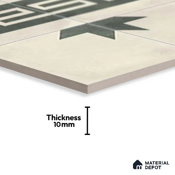 Moroccan Athangudi Carpet Floor Tile TL 10455 B Border 1 ft x 1 ft - Ceramic Matte Finish -10 mm | Suitable for Living Room, Kitchen, Dining Area | Please Expect a Slight Variation of Pattern