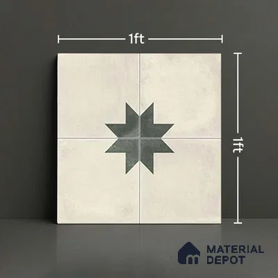 Moroccan Athangudi Carpet Floor & Wall Tile TL 10455 C Center 1 ft x 1 ft - Ceramic Matte Finish -10 mm | Suitable for Living Room, Kitchen, Bathroom | Please Expect a Slight Variation of Pattern