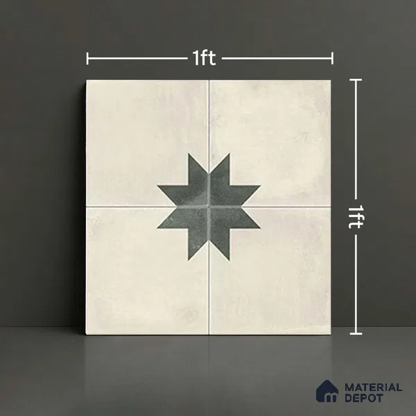 Moroccan Athangudi Carpet Floor & Wall Tile TL 10455 C Center 1 ft x 1 ft - Ceramic Matte Finish -10 mm | Suitable for Living Room, Kitchen, Bathroom | Please Expect a Slight Variation of Pattern