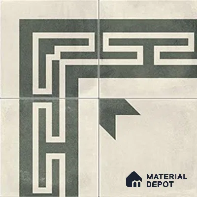 Moroccan Athangudi Carpet Floor Tile TL 10455 Corner 1 ft x 1 ft - Ceramic Matte Finish -10 mm | Suitable for Living Room, Kitchen, Dining Area | Please Expect a Slight Variation of Pattern