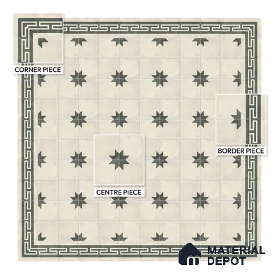 Moroccan Athangudi Carpet Floor Tile TL 10455 Corner 1 ft x 1 ft - Ceramic Matte Finish -10 mm | Suitable for Living Room, Kitchen, Dining Area | Please Expect a Slight Variation of Pattern